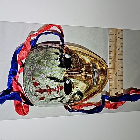 Solid Brass Masks Hand Painted Mardi Gras Vintage Lot of 3 Wall Art - Picture 3 of 8